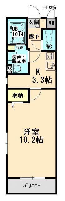 シャトーヴェール(1K/2階)の間取り写真