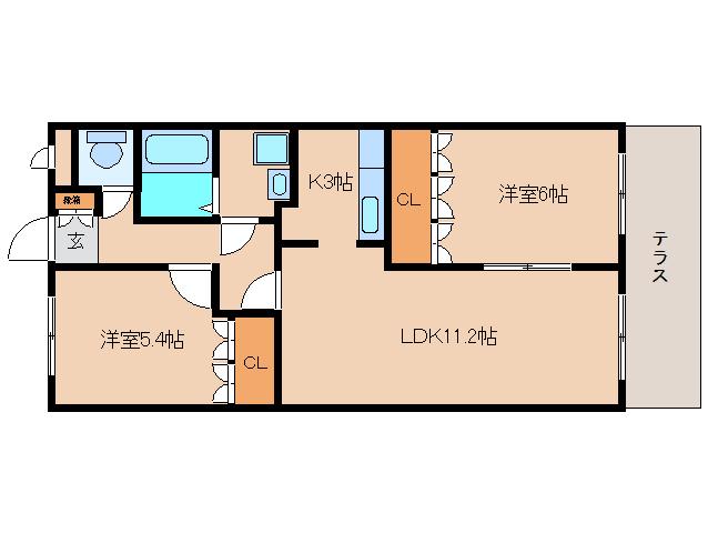 セントフィールド葛城(2LDK/1階)の間取り写真