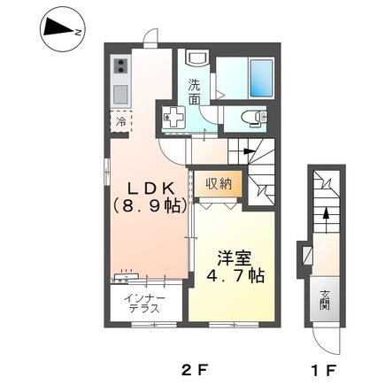 アンセリジェII(1LDK/2階)の間取り写真