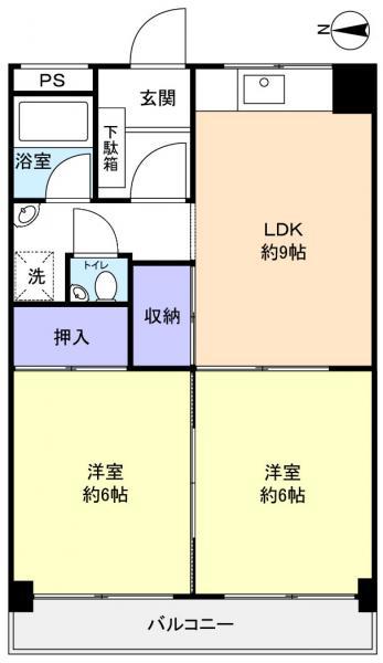 東八コーポ(2LDK/4階)の間取り写真