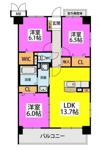 エフコート(3LDK/5階)の間取り写真