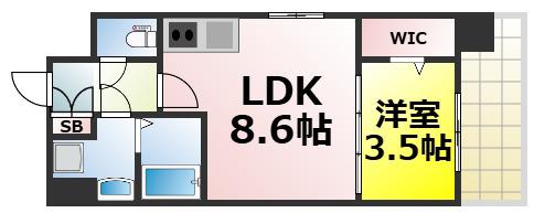 ミラージュパレス難波幸町(1LDK/11階)の間取り写真