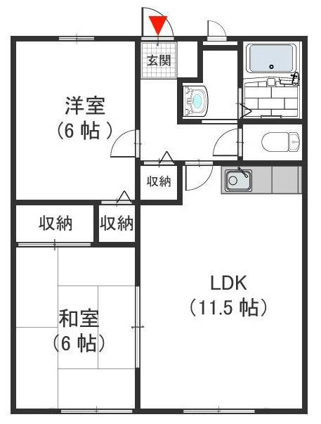 オレンジハイツB棟(2LDK/1階)の間取り写真