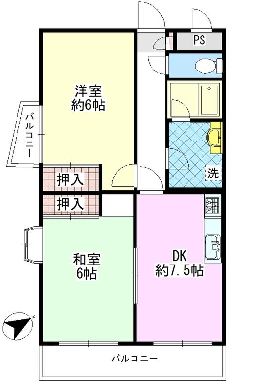 ベルメゾン(2DK/4階)の間取り写真