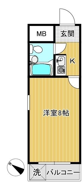 WING21B棟(1K/2階)の間取り写真