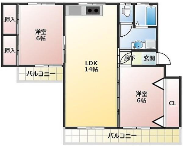 マンション大西I(2LDK/1階)の間取り写真