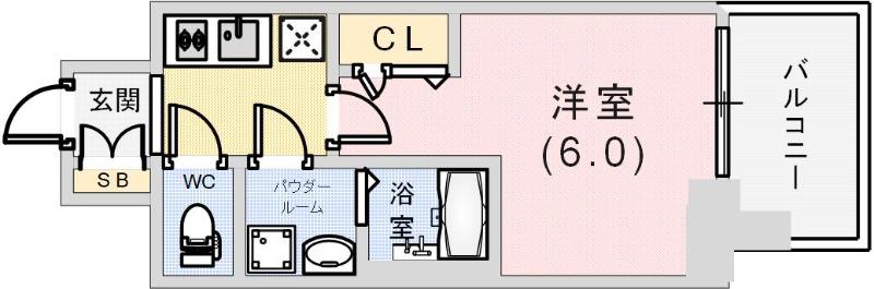 レジュールアッシュ神戸ヴィヴァン(1K/12階)の間取り写真
