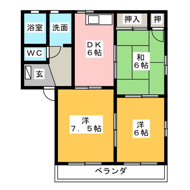 イーストヴィレッジ A(3DK/2階)の間取り写真