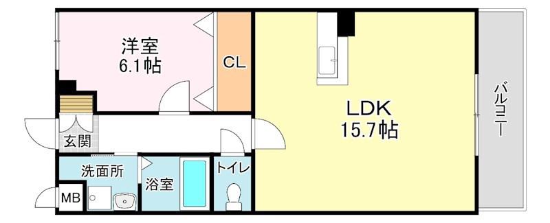 ブリックヤード(1LDK/2階)の間取り写真