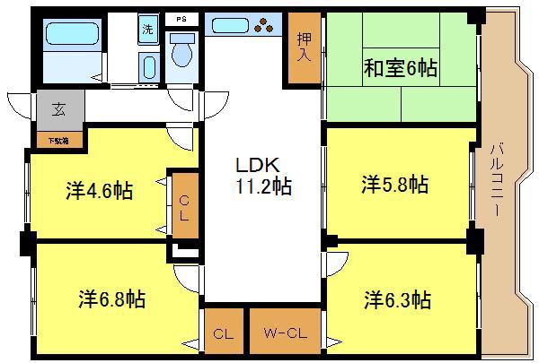シェモア平野(5LDK/15階)の間取り写真