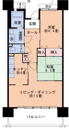 URルゼフィール潮江 3号棟(2LDK/7階)の間取り写真