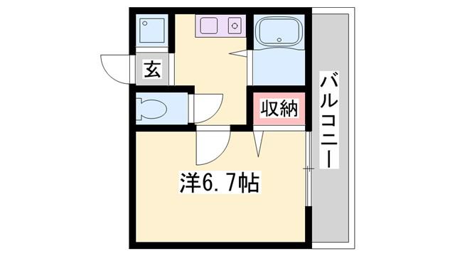 アルコラカーサ飾磨細江(1K/4階)の間取り写真