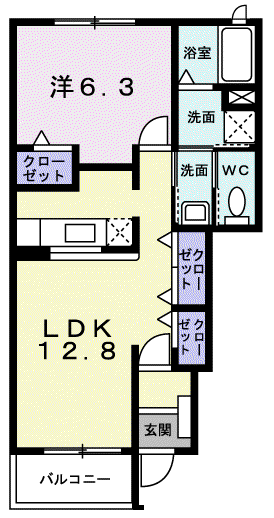 ファミールII(1LDK/1階)の間取り写真