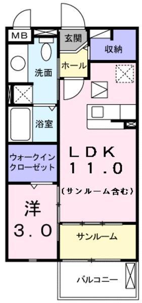 レジィデンス たなべK(1LDK/1階)の間取り写真