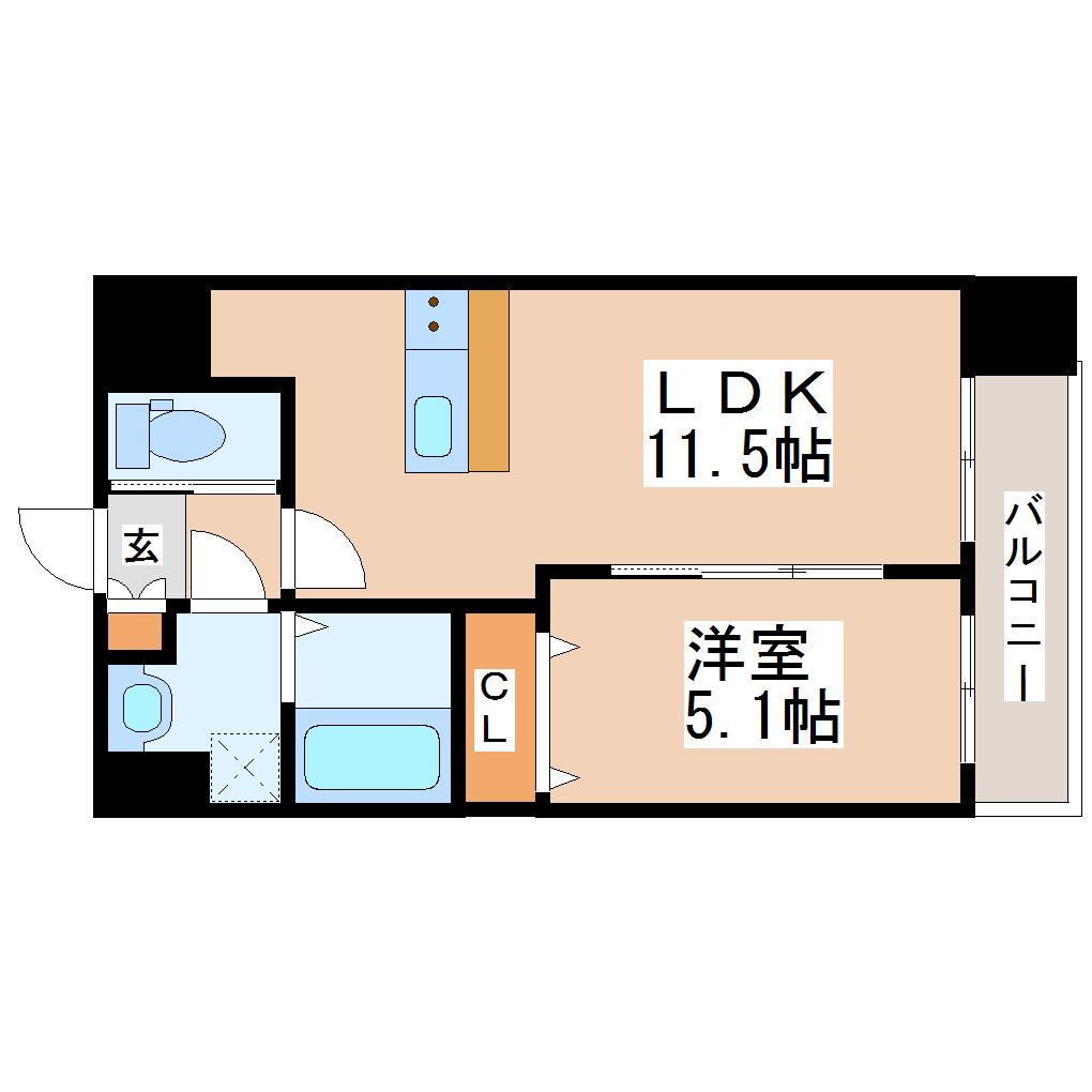 シティタワー二十人町(1LDK/4階)の間取り写真