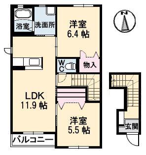 ピュアズ A棟(2LDK/2階)の間取り写真