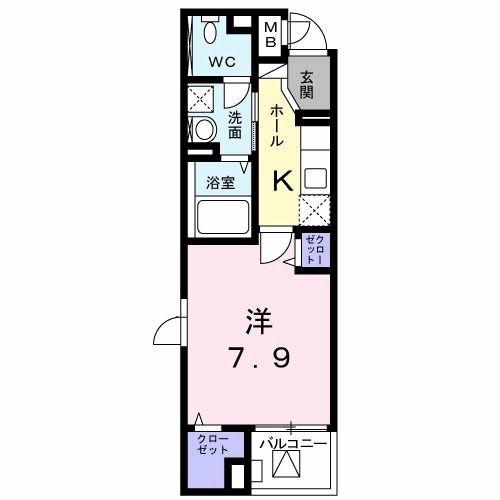 ハピネス パラシオン(1K/2階)の間取り写真