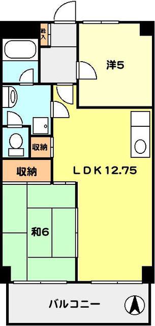 T-NET グリーンヒルズ片山(2LDK/5階)の間取り写真
