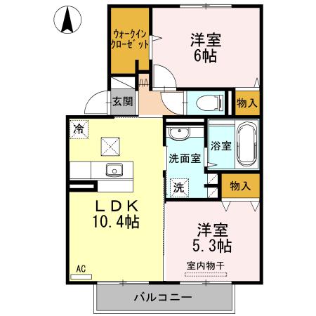 メゾンクレール広瀬 A棟(2LDK/1階)の間取り写真