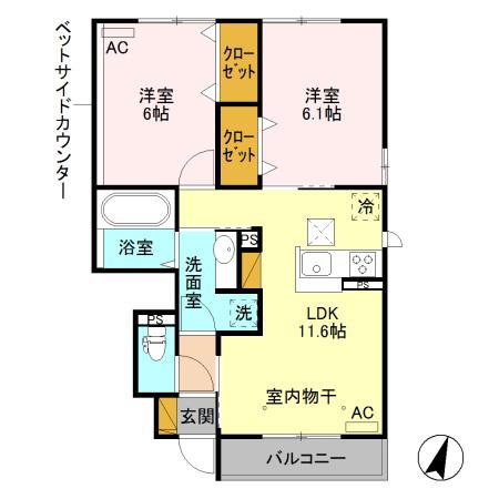 JR水戸線 川島駅 徒歩12分 2階建 築7年(2LDK/1階)の間取り写真
