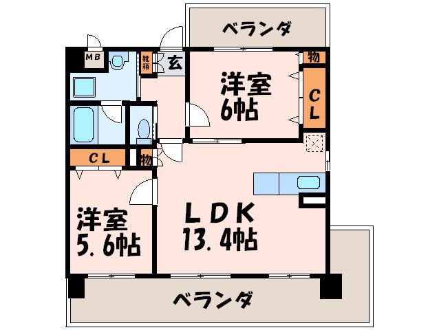 クリムゾン博多II(2LDK/2階)の間取り写真