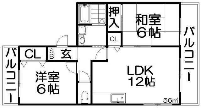 メルベーユ渚(2LDK/2階)の間取り写真