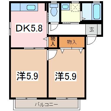 フォレストエバーINN(2DK/2階)の間取り写真