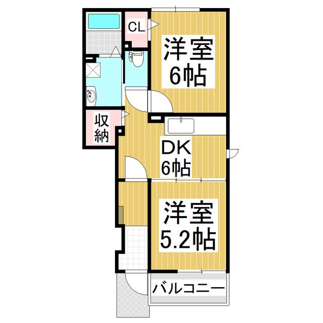 オーシャンI A棟(2DK/1階)の間取り写真