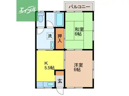 永川アパート 2号館(2K/2階)の間取り写真