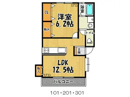 ネオハイツ上白川(1LDK/3階)の間取り写真