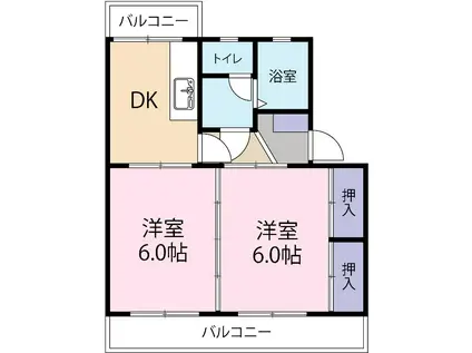 ルミエールII(2DK/1階)の間取り写真