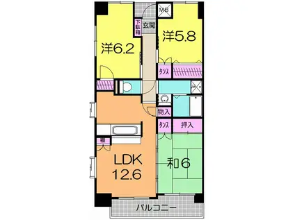 シャルマン佐藤(3LDK/3階)の間取り写真