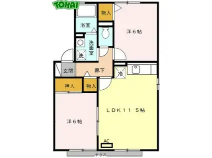 シトラスの風 B(2LDK/1階)の間取り写真