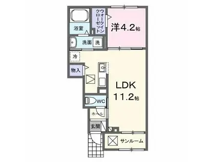 カミーノ アムレト II(1LDK/1階)の間取り写真