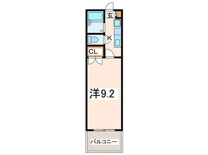 リヴィング若葉(1K/1階)の間取り写真