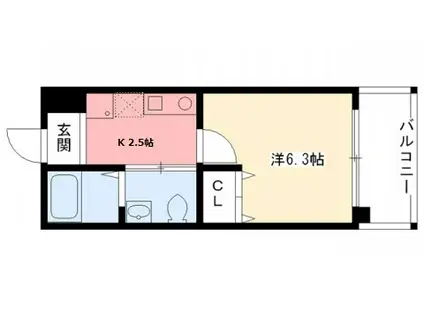 阪神西宮駅前803号(1K/8階)の間取り写真