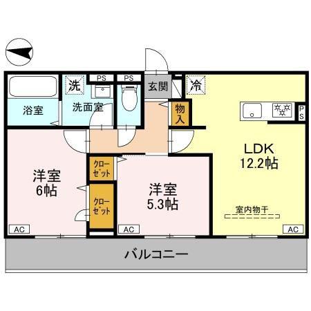 ルノンII(2LDK/3階)の間取り写真