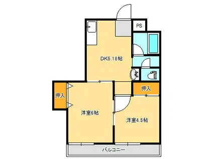 橋本ハイツ(2DK/2階)の間取り写真