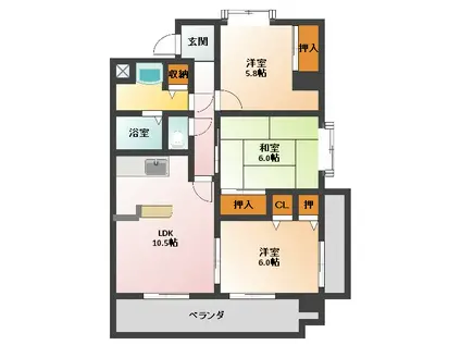 クレスト・コート(3LDK/4階)の間取り写真