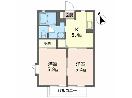 ディアス中央A(2K/2階)の間取り写真