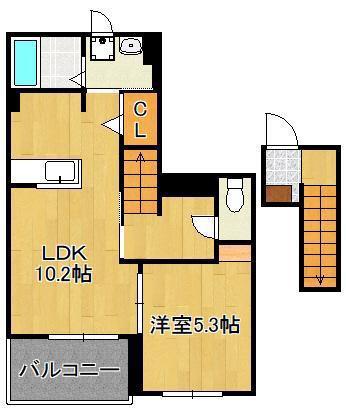 エスポワールB(1LDK/2階)の間取り写真