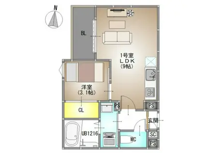 REGALEST 庭瀬I(1LDK/1階)の間取り写真