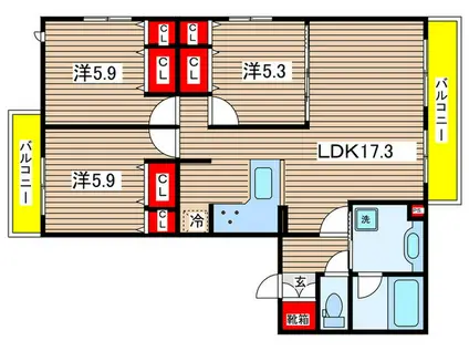 くおん嵯峨 東棟(3LDK/2階)の間取り写真