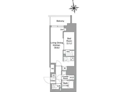 コンフォリア・リブ北新宿(1LDK/11階)の間取り写真