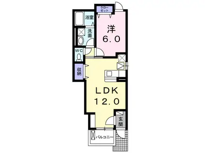 カルム大岩(1LDK/1階)の間取り写真