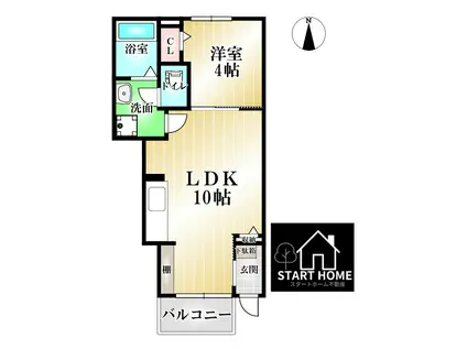 エスペランス α II(1LDK/1階)の間取り写真