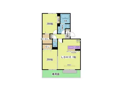 ラ・ヴェール鈴蘭(2LDK/1階)の間取り写真