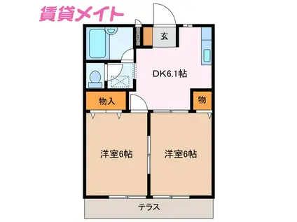 リバーサイドビラII(2DK/1階)の間取り写真