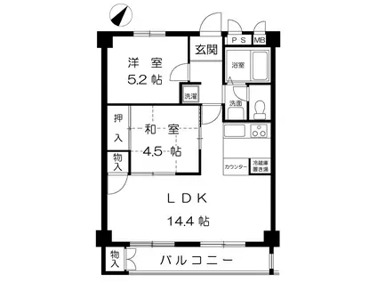 メープル岩屋(2LDK/3階)の間取り写真