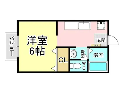 ビーライン菜園場(1K/2階)の間取り写真